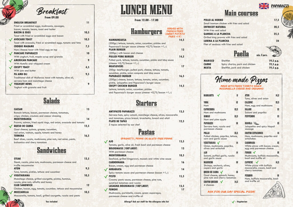 Menu - Restaurante Paparazzi